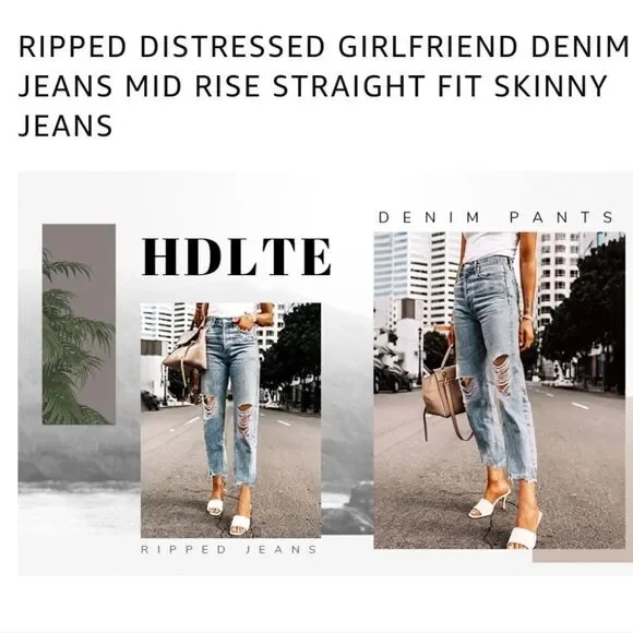 HDLTE Women Ripped Jeans Distressed Boyfriends Jeans Frayed Ankle Skinny… - Picture 11 of 12